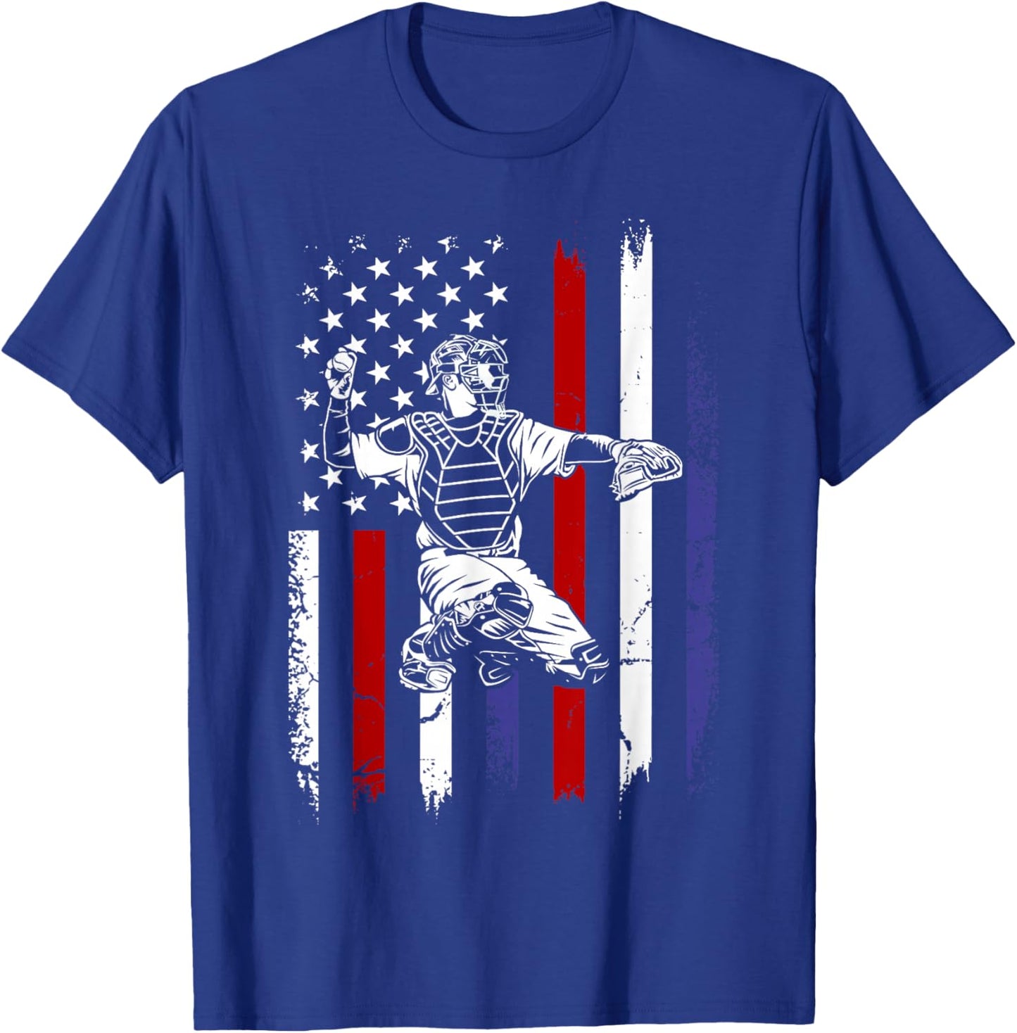 Baseball American Flag Patriotic Catcher 4th of July T-Shirt - T-Shirt | Royal