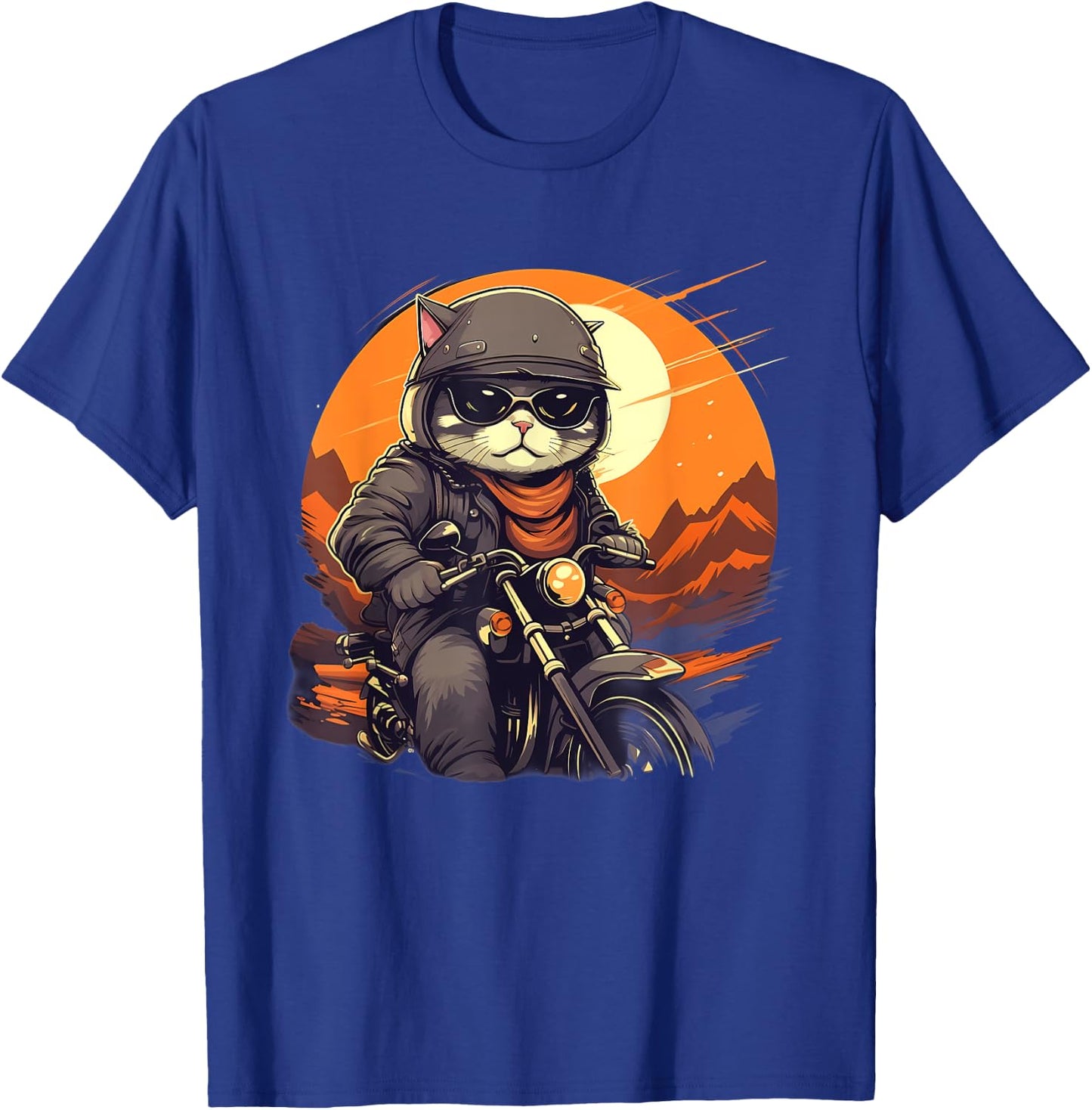 Biker American Shorthair Cat Riding Motorcycle T-Shirt - T-Shirt | Royal