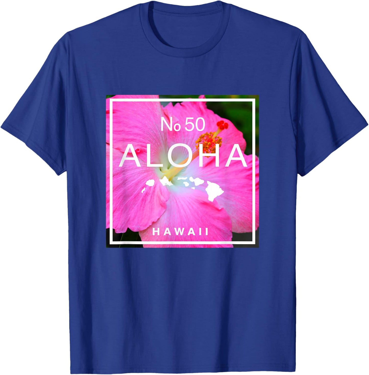 Aloha Hawaii No. 50 State Island Hawaiian Hibiscus T-Shirt - T-Shirt | Royal