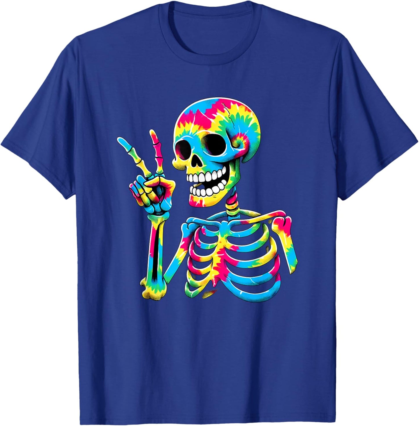 Peace Sign Tie Dye Skeleton T-Shirt - T-Shirt | Royal
