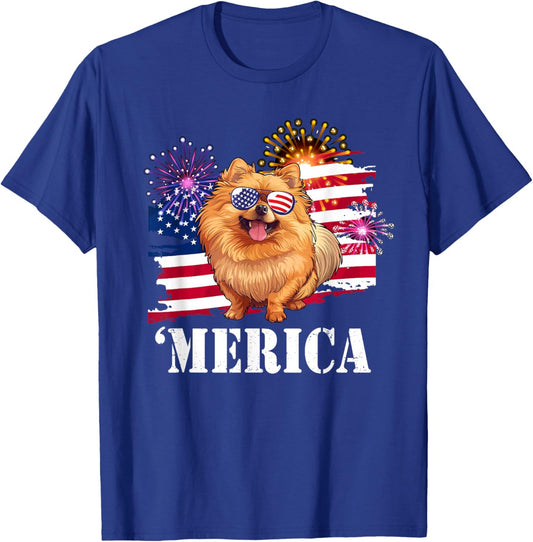 Patriotic America USA Flag Merica 4th July Pomeranian Lover T-Shirt - T-Shirt | Royal