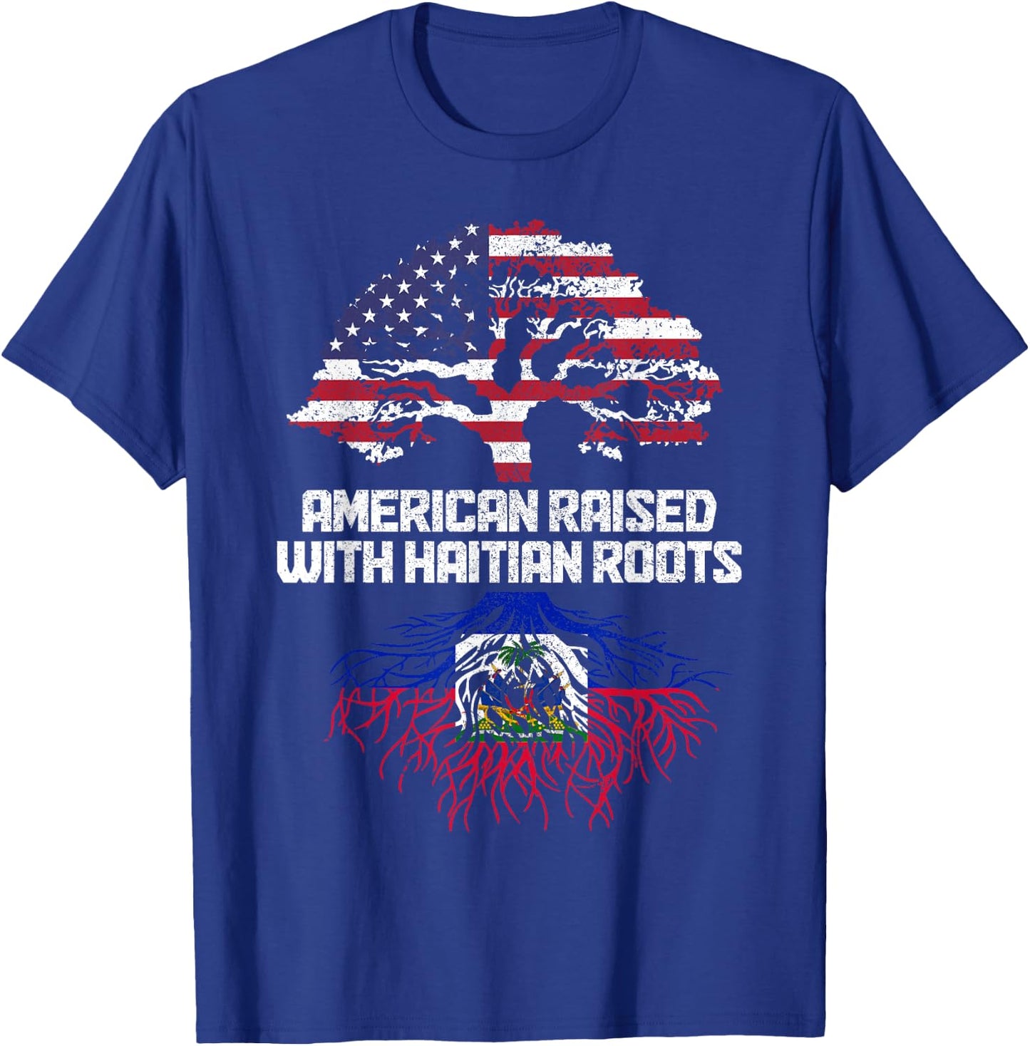 American Haitian Roots Pride Haiti Flag T-Shirt - T-Shirt | Royal
