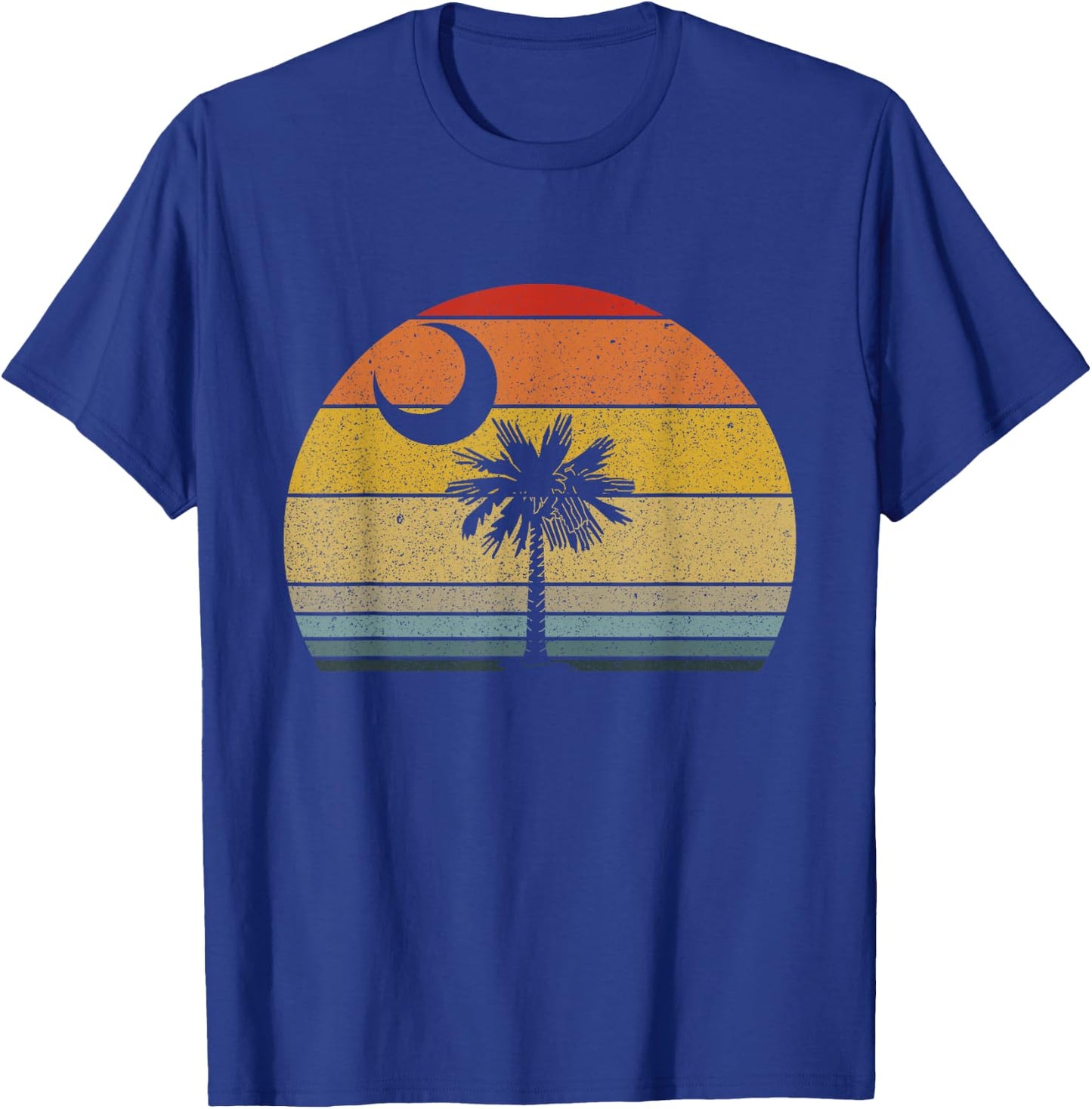 Retro Sunset South Carolina Flag Palmetto Tree Crescent Moon T-Shirt - T-Shirt | Royal