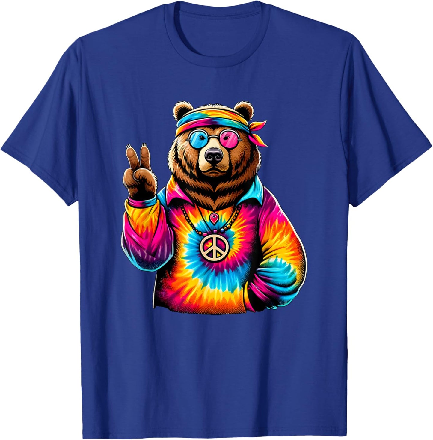 Peace Sign Tie Dye Grizzly Bear T-Shirt - T-Shirt | Royal