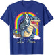 Boston Terrier Riding Dinosaur T-rex Gifts Boys Kids Rainbow T-Shirt - T-Shirt | Royal