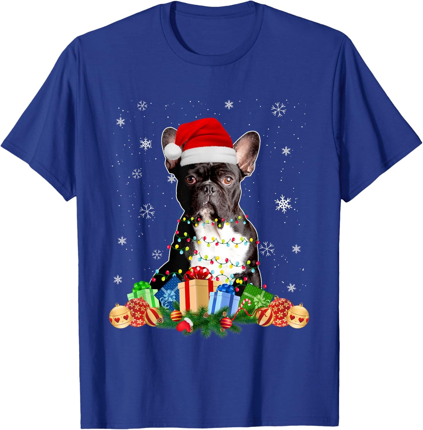 French Bulldog Dog Christmas Lights Santa Puppy Dog Lover Men Women Kids T-Shirt - T-Shirt | Royal