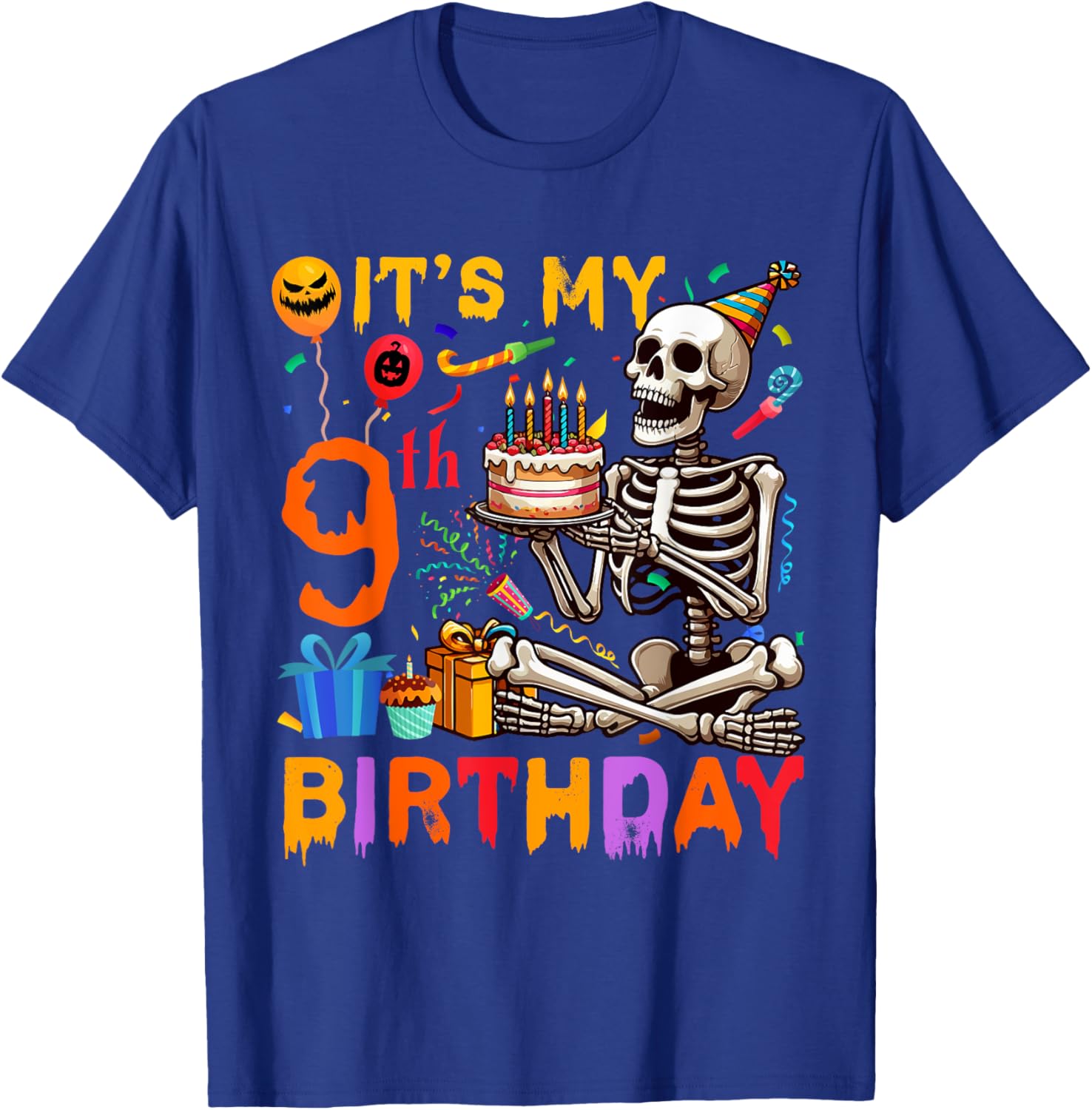It's My 9th Birthday Halloween Skeleton Matching Party T-Shirt - T-Shirt | Royal