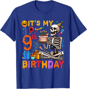 It's My 9th Birthday Halloween Skeleton Matching Party T-Shirt - T-Shirt | Royal