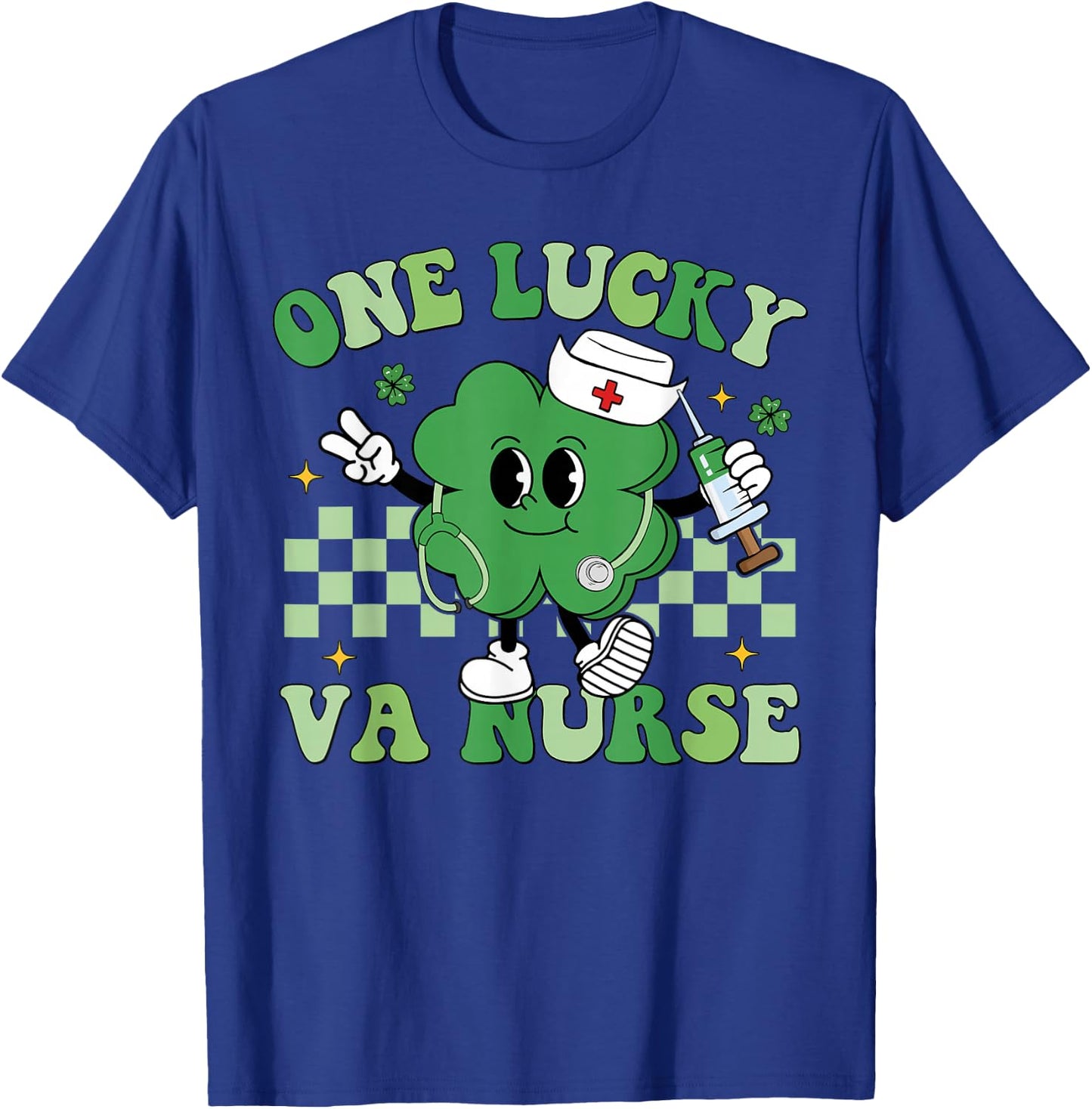 Groovy One Lucky VA Nurse Shamrock Patrick's Day T-Shirt - T-Shirt | Royal