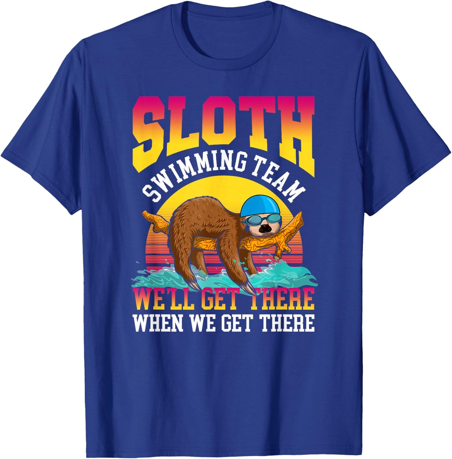 Swimmer Swim Sloth Swimming Team Retro T-Shirt - T-Shirt | Royal