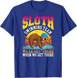 Swimmer Swim Sloth Swimming Team Retro T-Shirt - T-Shirt | Royal