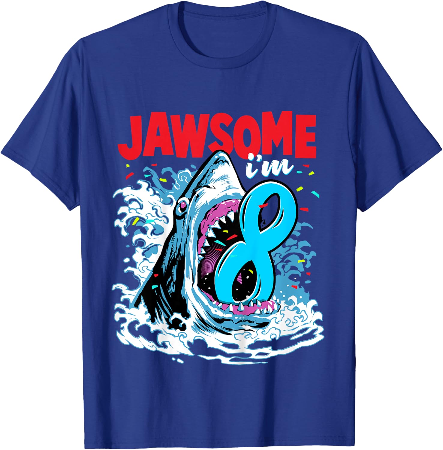 8th Birthday Shirt Shark Birthday Party Gifts for Kids 8 yr T-Shirt - T-Shirt | Royal