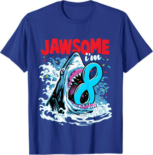8th Birthday Shirt Shark Birthday Party Gifts for Kids 8 yr T-Shirt - T-Shirt | Royal