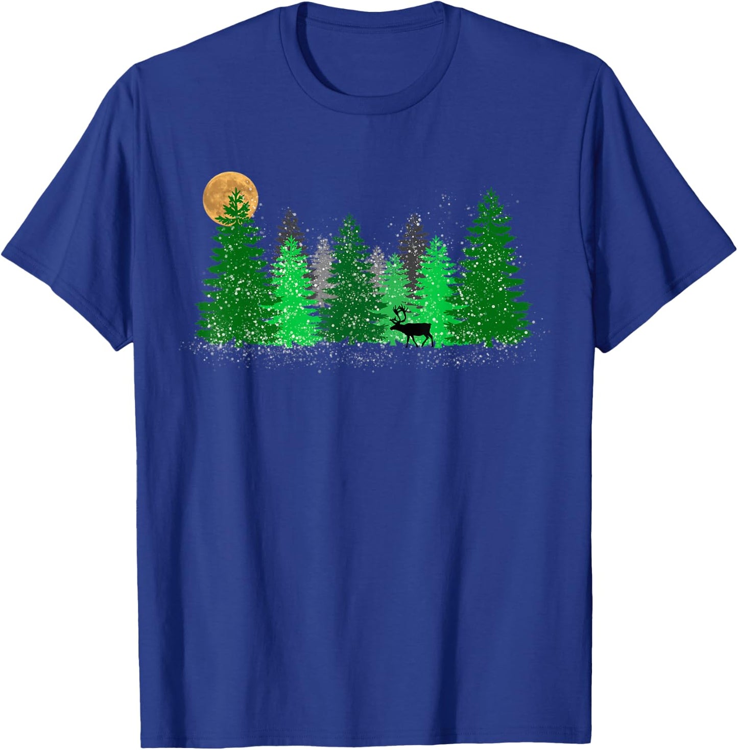 Christmas Reindeer in a Snowy Pine Forest Outdoorsman Gift T-Shirt - T-Shirt | Royal