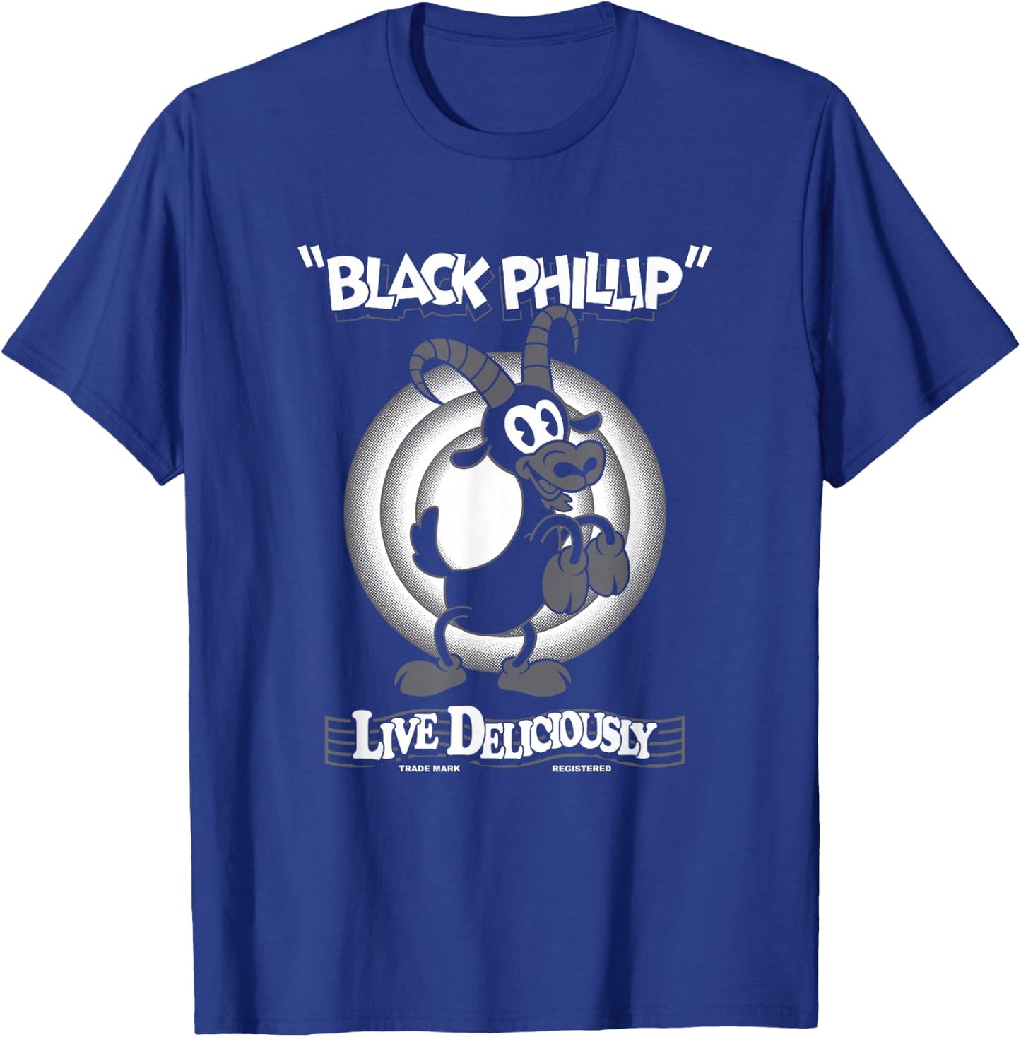 Live Deliciously - Vintage Cartoon Goat - Black Phillip T-Shirt - T-Shirt | Royal