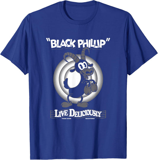 Live Deliciously - Vintage Cartoon Goat - Black Phillip T-Shirt - T-Shirt | Royal