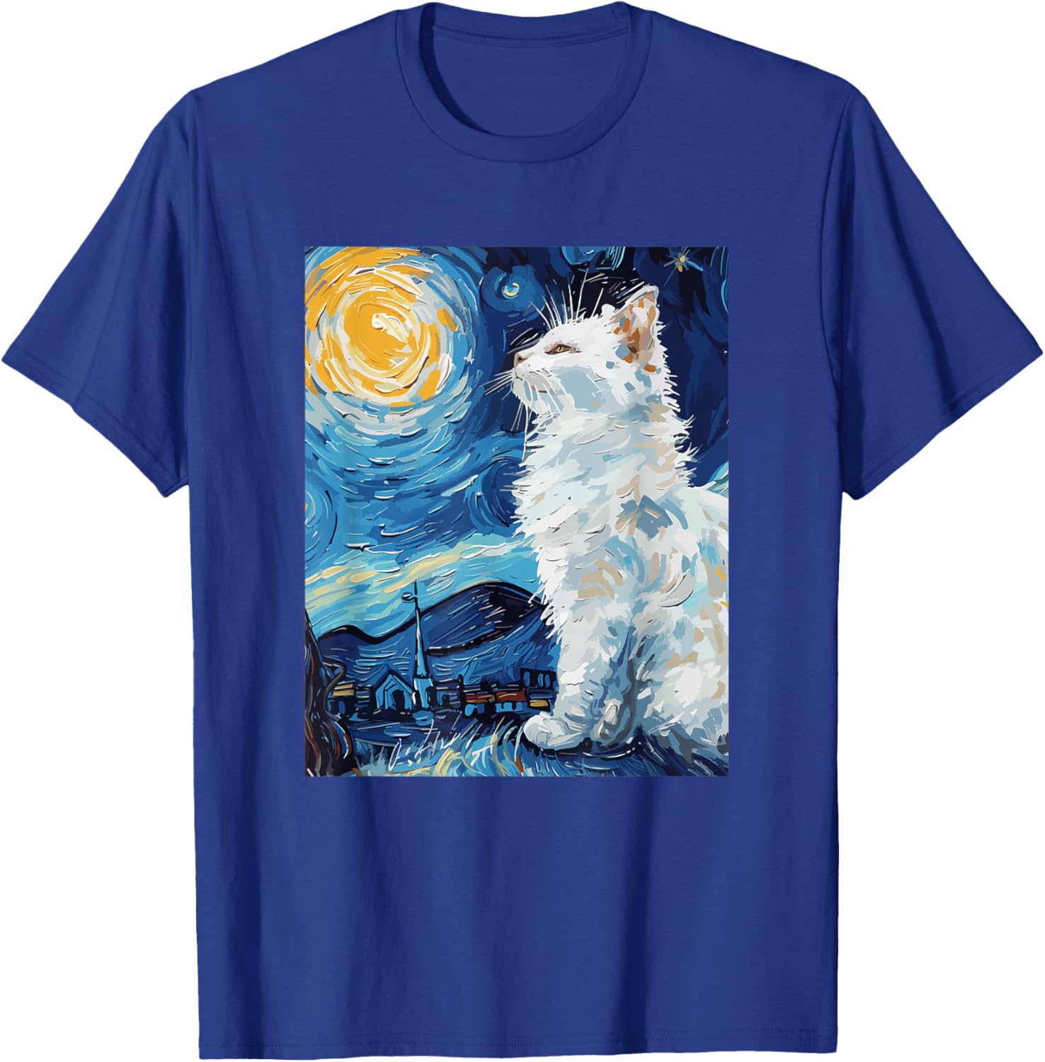 Starry Night Style Cat Women Kids T-Shirt - T-Shirt | Royal