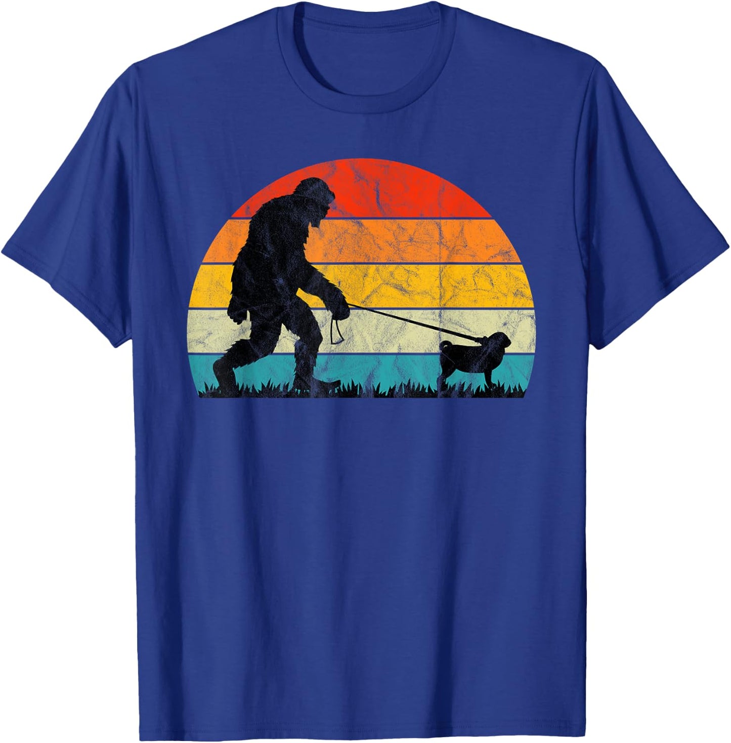 Bigfoot Walking Pug Dog Training Puppies Mom Dad Gift Family Men Women Girls Kids T-Shirt - T-Shirt | Royal