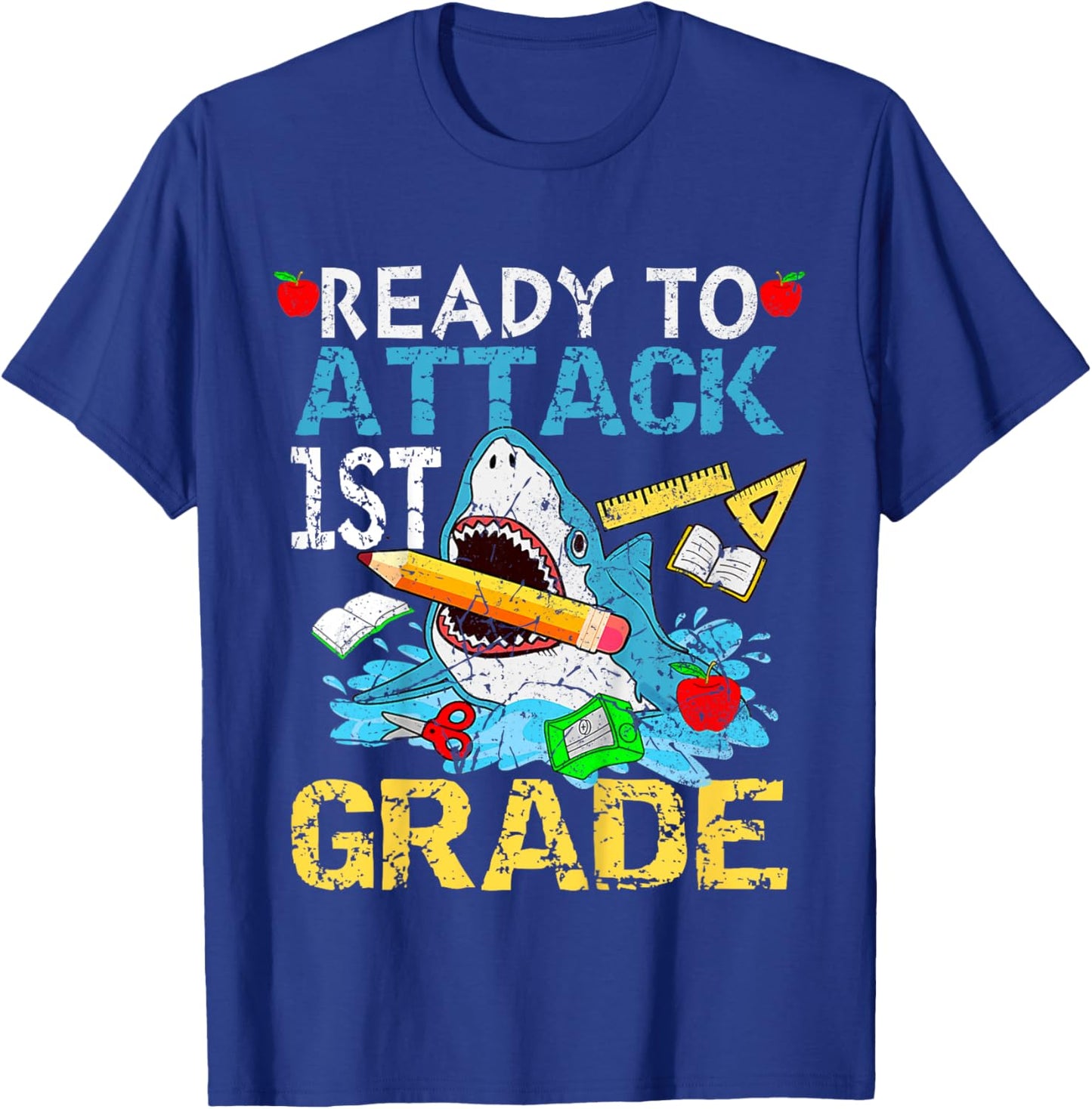 Shark Ready To Attack 1ST Grade Funny 1ST First Day School T-Shirt - T-Shirt | Royal