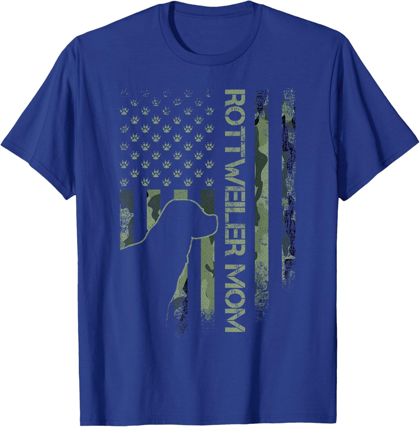 Vintage USA Camo Flag Proud Rottweiler Mom Rottie Silhouette T-Shirt - T-Shirt | Royal