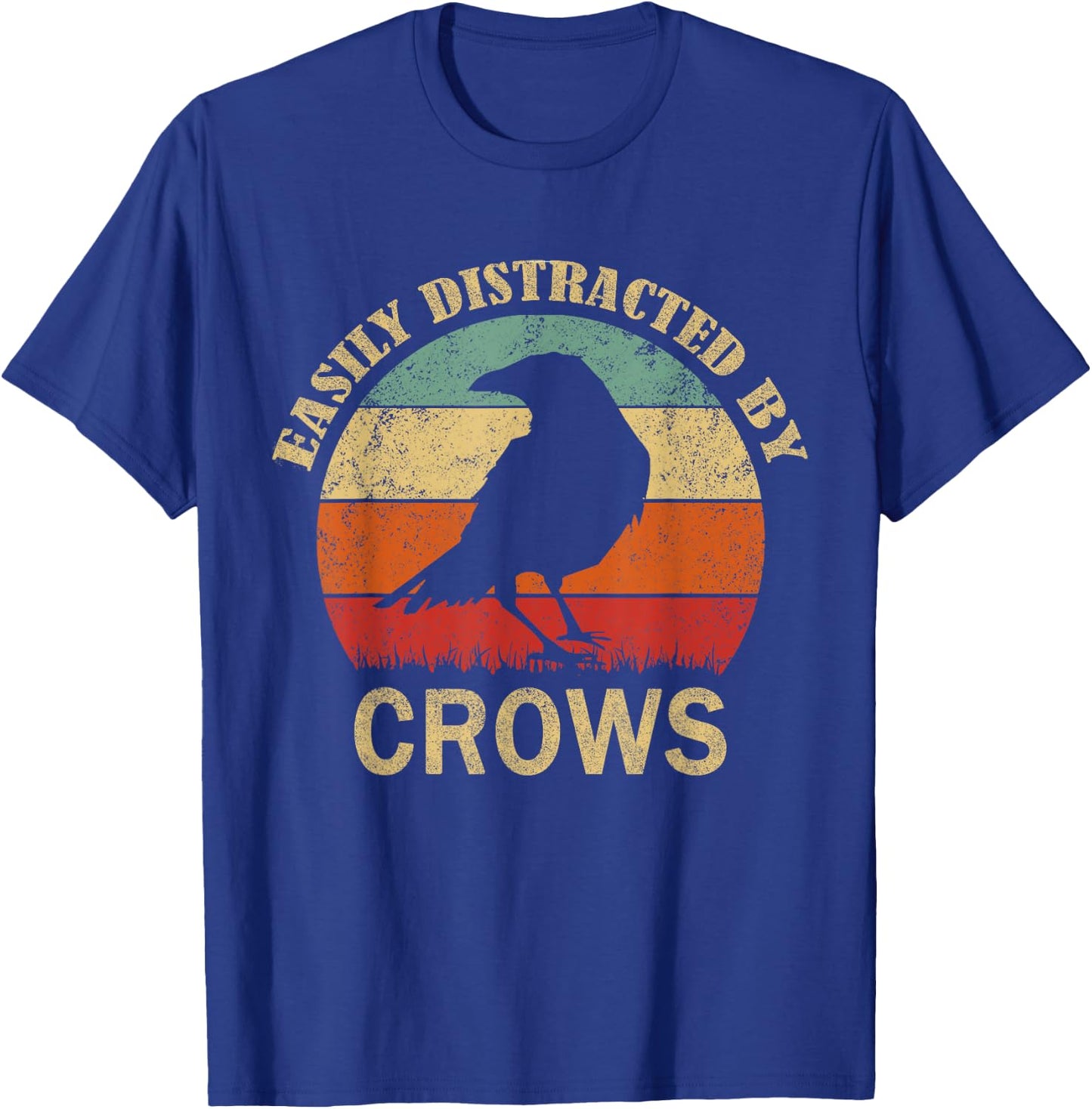 Easily Distracted By Crows | Retro Funny BIrd Lover Crow T-Shirt - T-Shirt | Royal