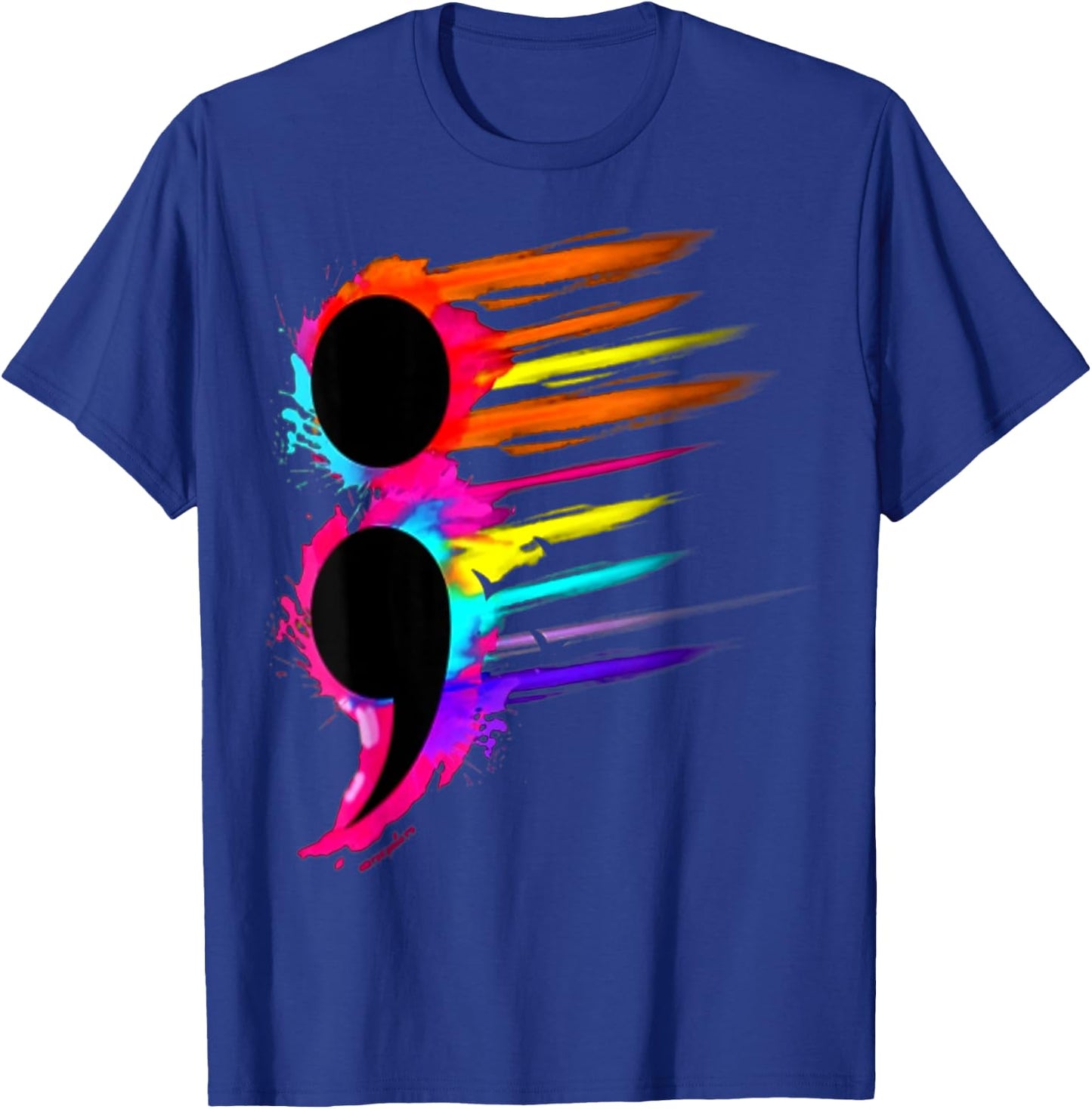 Suicide Prevention Semicolon Retro Colorful Birds T-Shirt - T-Shirt | Royal