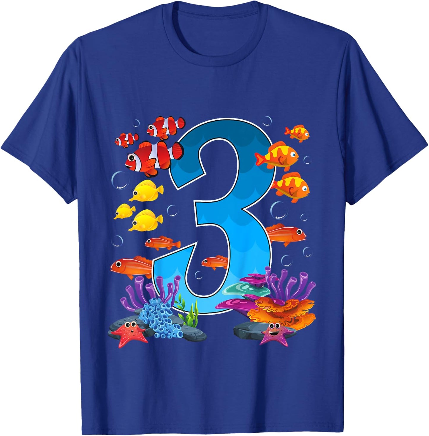 3 Year Old Under The Sea Birthday Ocean Fish Theme 3rd Gift T-Shirt - T-Shirt | Royal