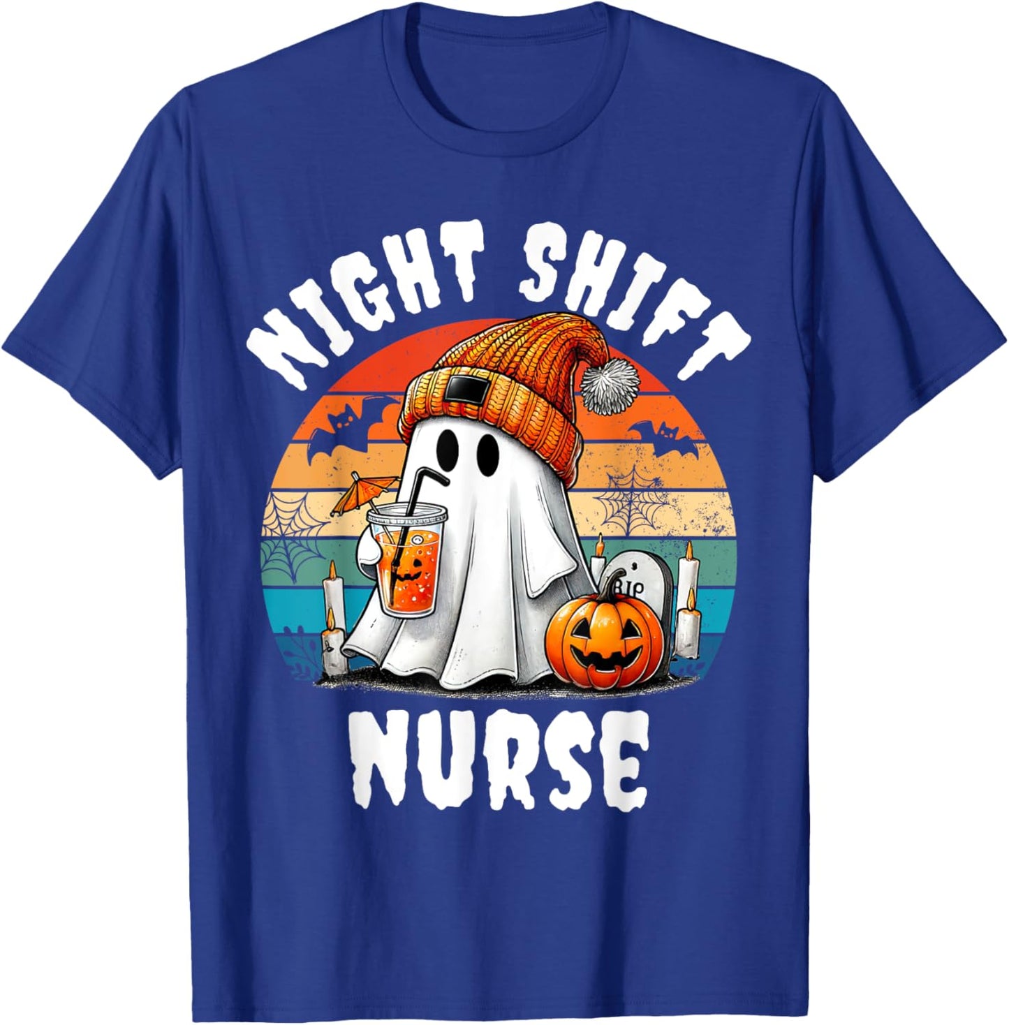 Funny Night Shift Nurse Ghost Boo Halloween RN Nurses Coffee T-Shirt - T-Shirt | Royal