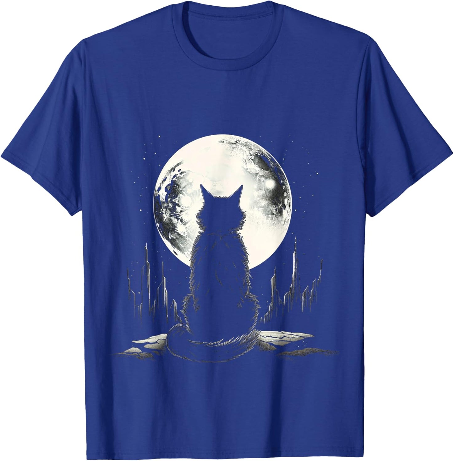 Cat Nature Moon Animal Illustration Art Graphic Motif Cat T-Shirt - T-Shirt | Royal
