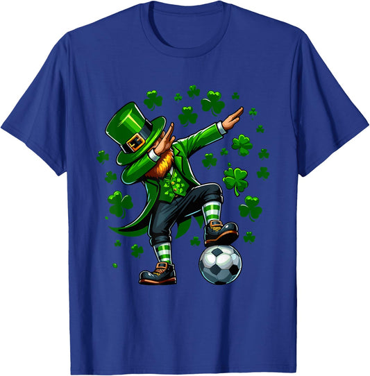 St Patricks Day Boy Men Soccer Sports Dabbing Leprechaun T-Shirt - T-Shirt | Royal