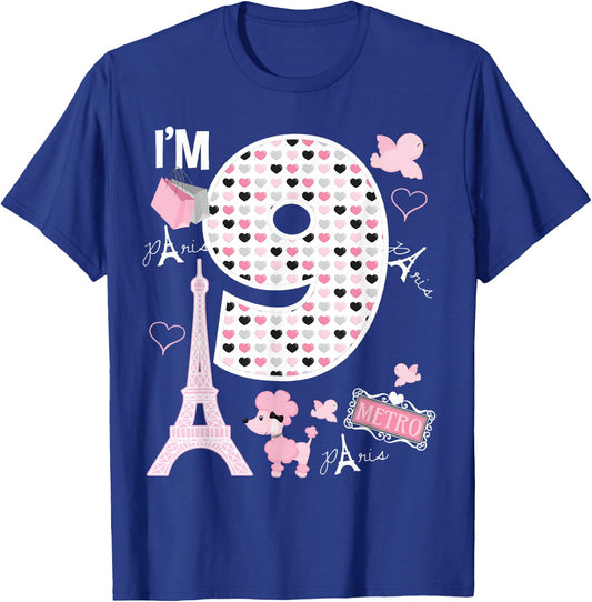 Paris 9th Birthday Girl Paris 9 Year Old Matching Family T-Shirt - T-Shirt | Royal