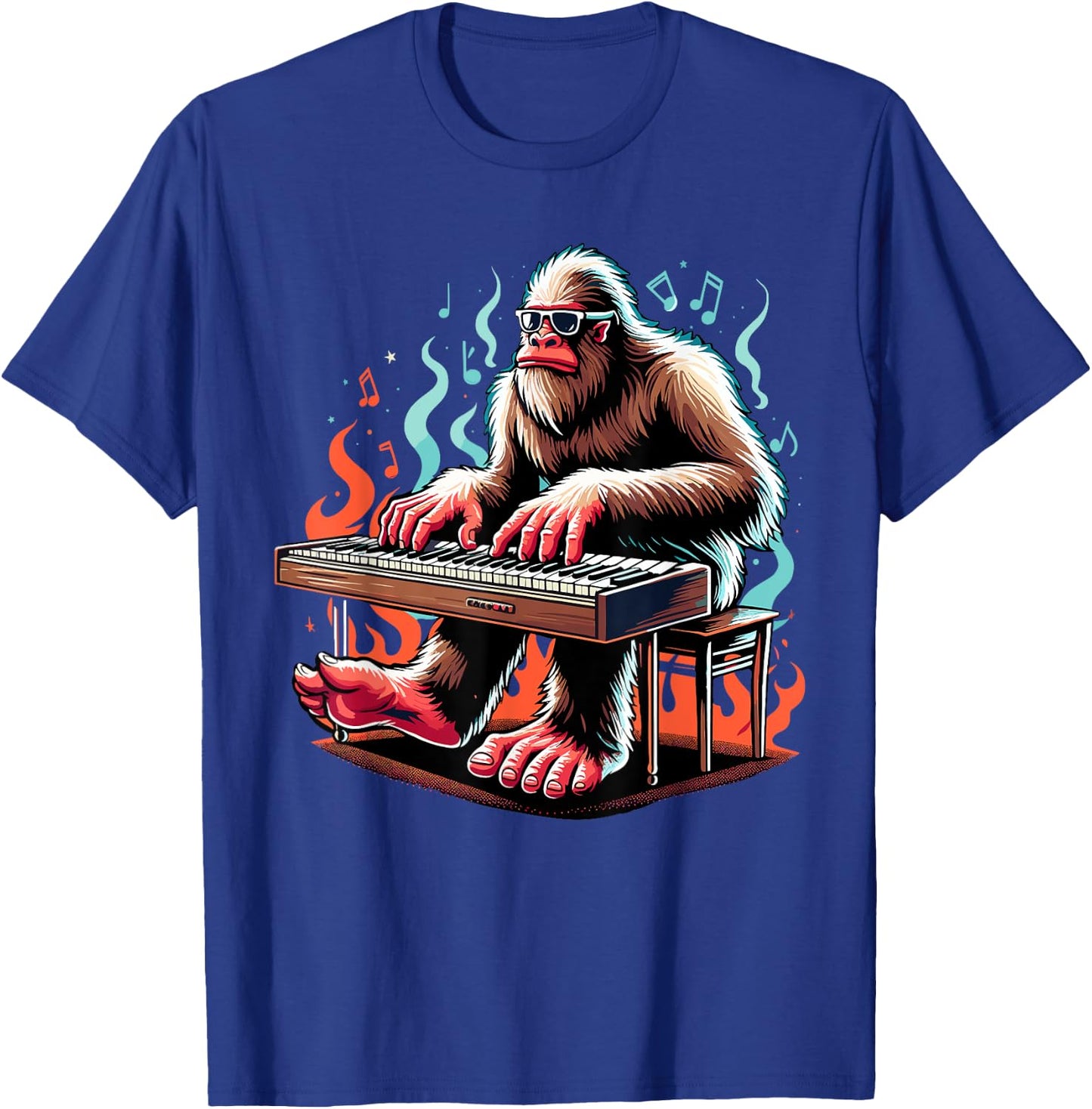Bigfoot Playing Piano Cool Jazz Piano Sasquatch T-Shirt - T-Shirt | Royal