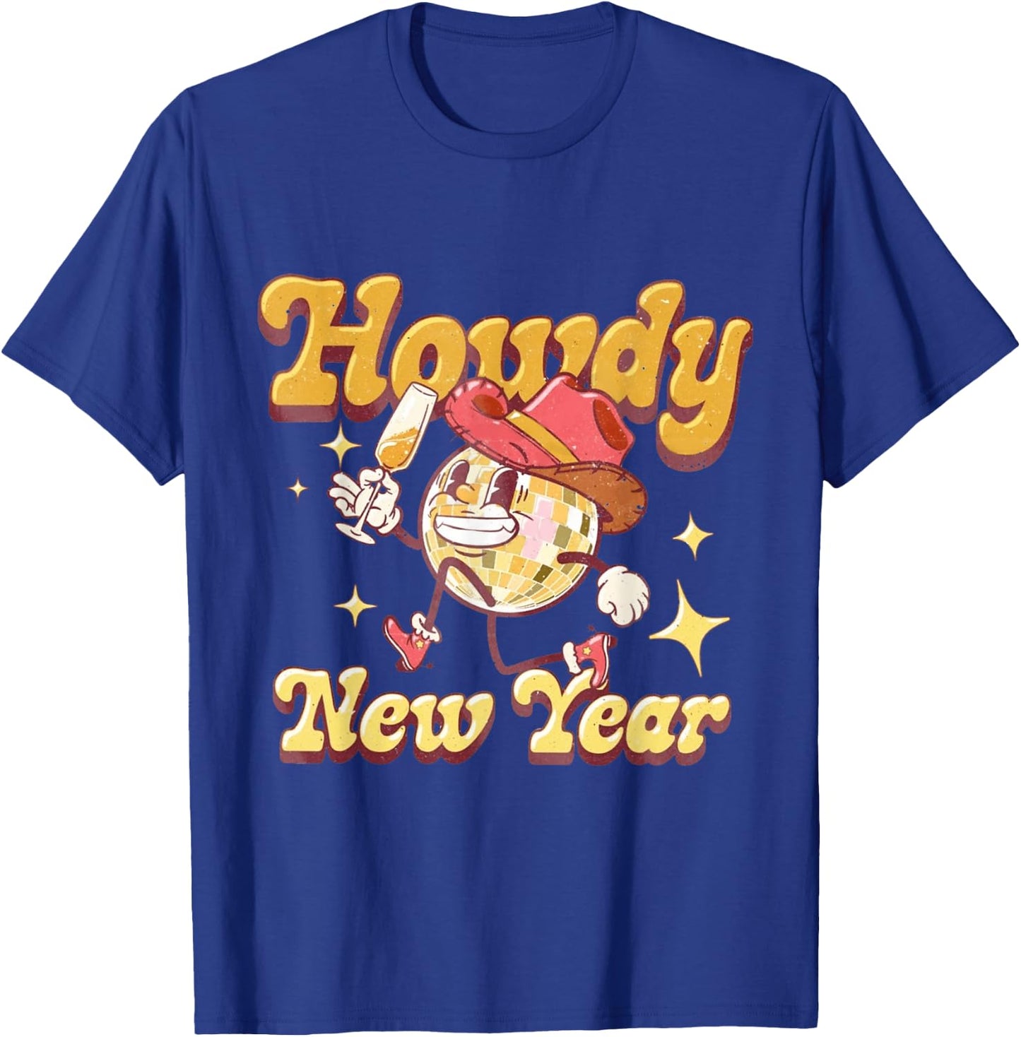 Howdy New Year 2024 Western Cowgirl Hat And Disco Balls T-Shirt - T-Shirt | Royal