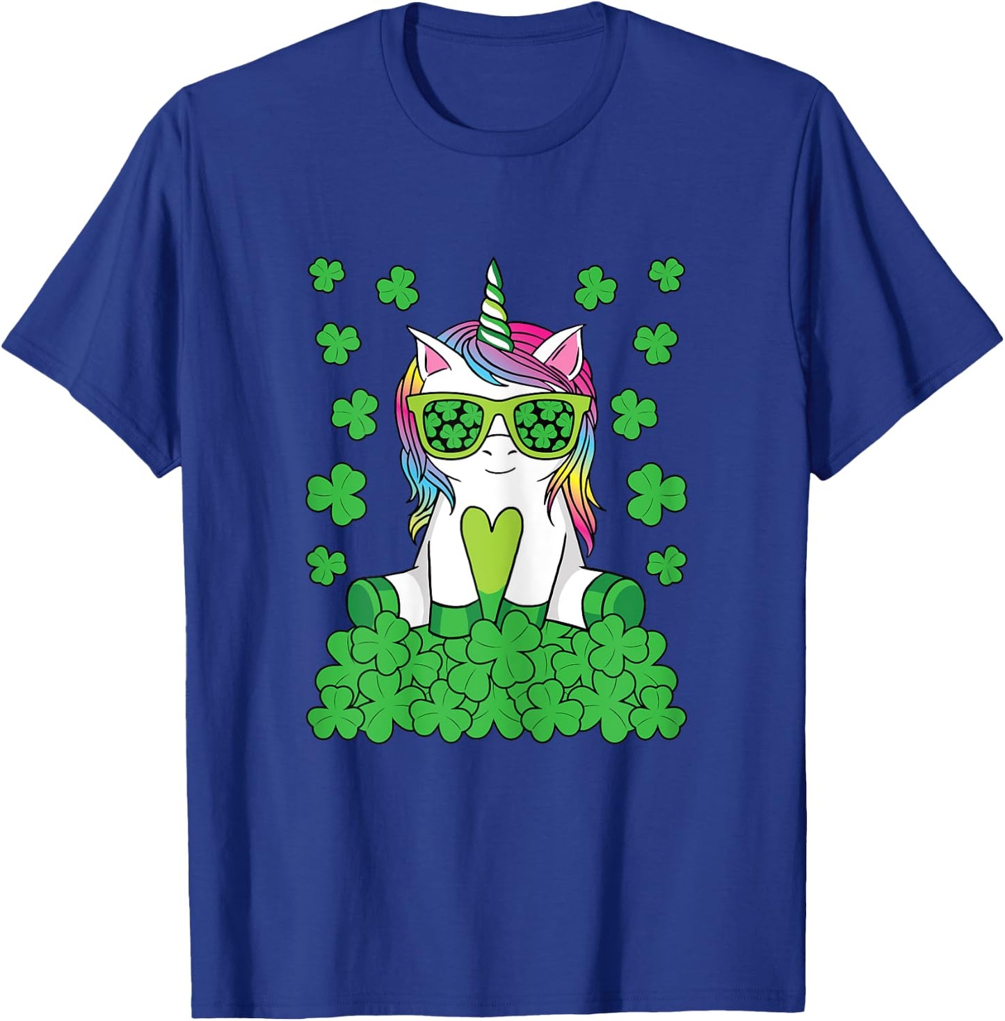 Cute St Patricks Day Unicorn Lepricorn Shamrock Girls Kids T-Shirt - T-Shirt | Royal