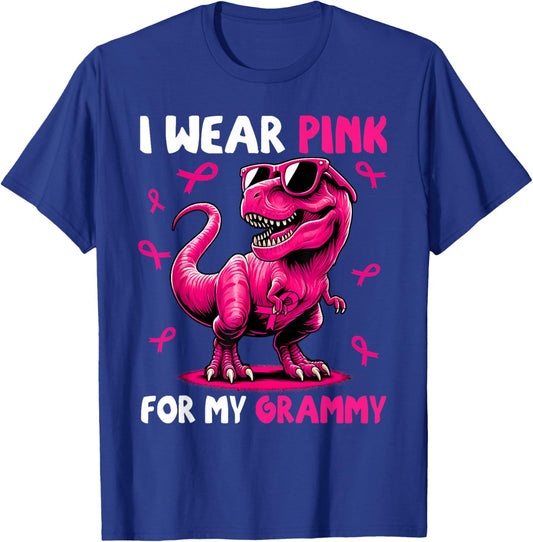 I Wear Pink For My Grammy T-rex Dinosaur Breast Cancer T-Shirt - T-Shirt | Royal