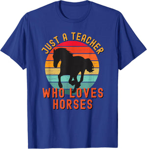 Just A Teacher Who Loves Horses Retro Vintage Horse Lover T-Shirt - T-Shirt | Royal