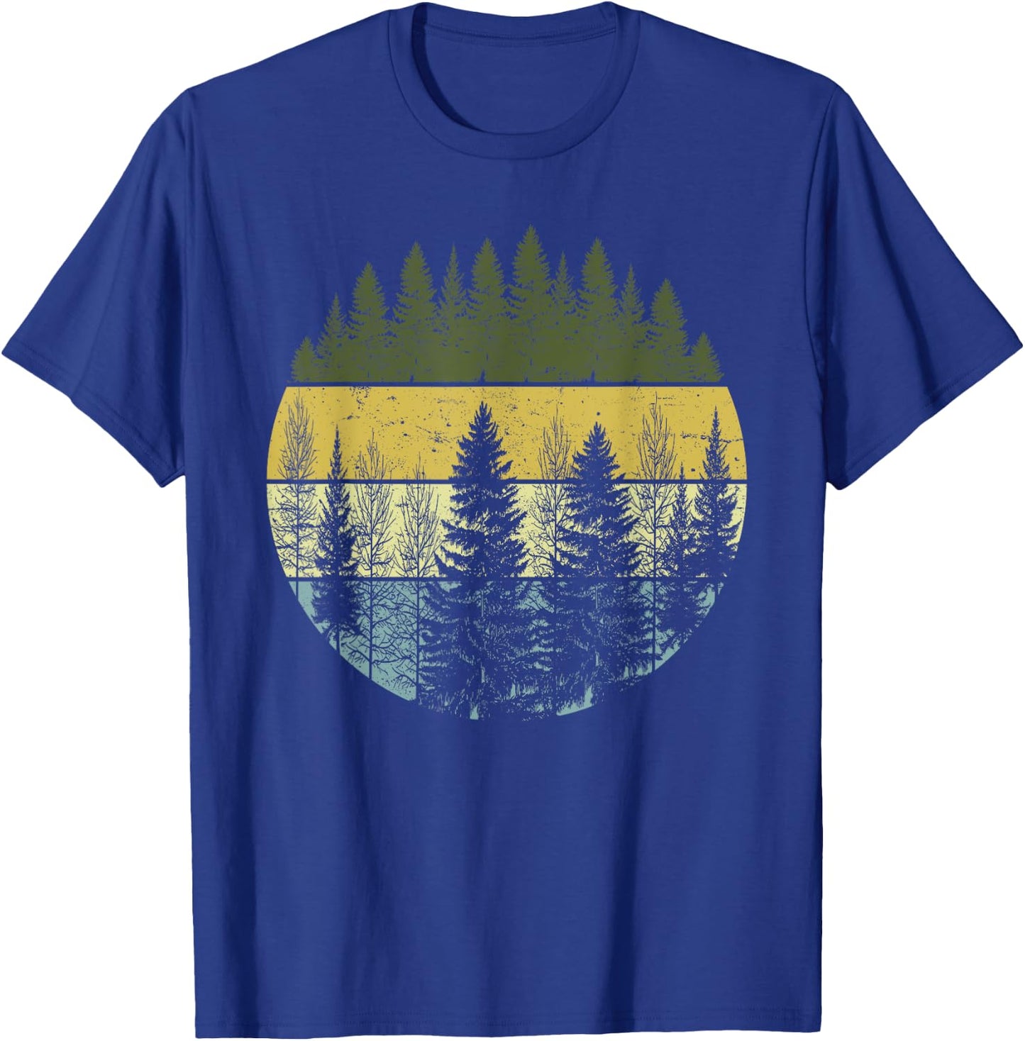 Retro Forest Trees Outdoors Nature Vintage Graphic Apparel T-Shirt - T-Shirt | Royal