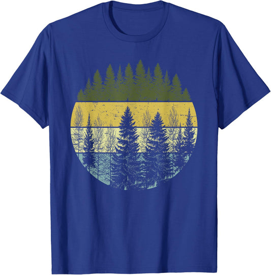 Retro Forest Trees Outdoors Nature Vintage Graphic Apparel T-Shirt - T-Shirt | Royal