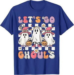 Women Girls Let's Go Ghouls Halloween Retro Ghost Costume T-Shirt - T-Shirt | Royal