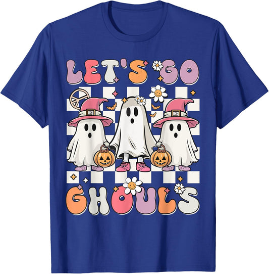 Women Girls Let's Go Ghouls Halloween Retro Ghost Costume T-Shirt - T-Shirt | Royal