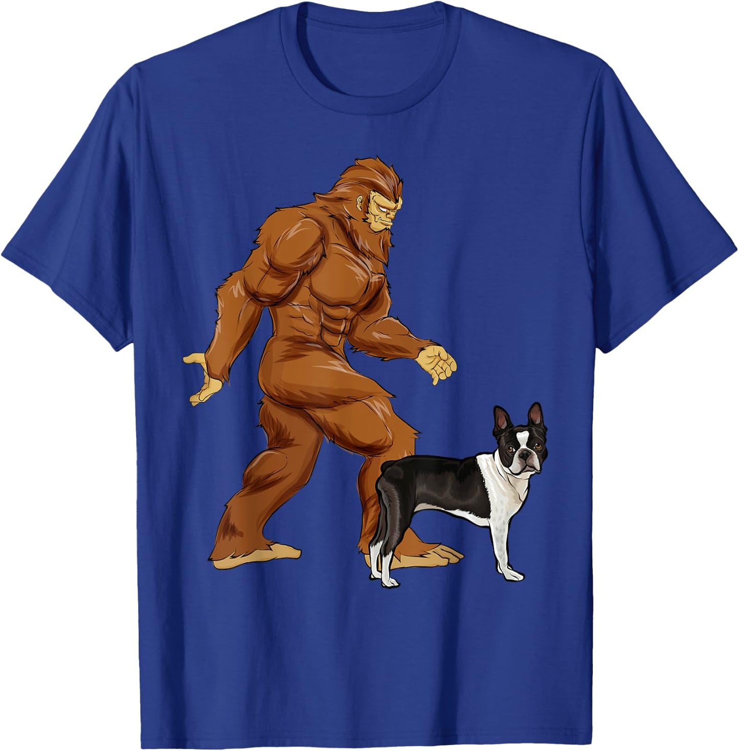 Funny Bigfoot Walking Boston Terrier Sasquatch Dog T-Shirt - T-Shirt | Royal