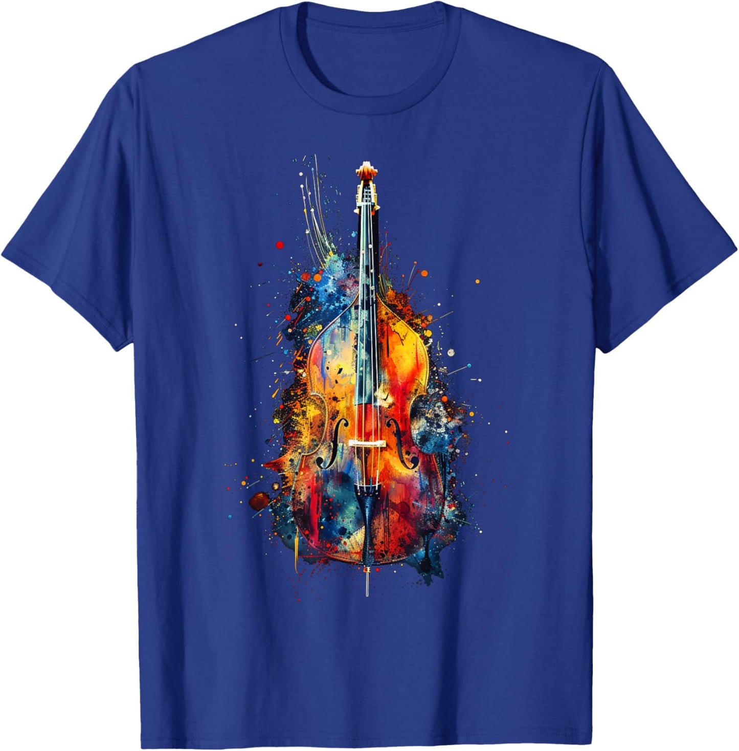Upright Bass instrument on colorful painted Double Bass T-Shirt - T-Shirt | Royal