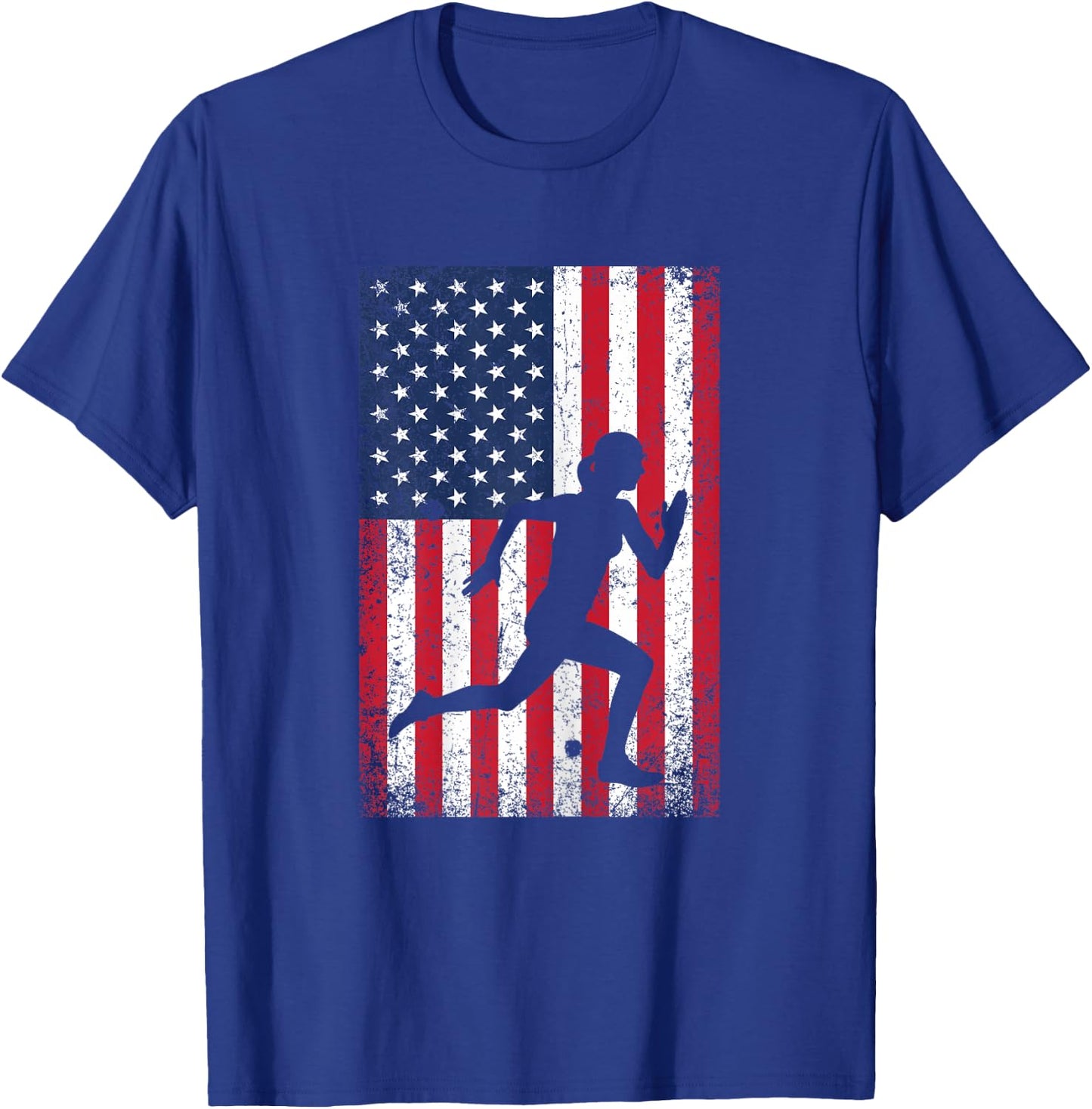 USA American Flag Running 4th of July Runner Patriotic Gift T-Shirt - T-Shirt | Royal