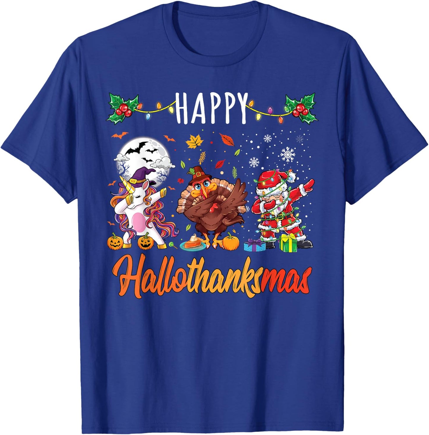 Happy Hallothanksmas Shirt Thanksgiving Halloween Christmas T-Shirt - T-Shirt | Royal