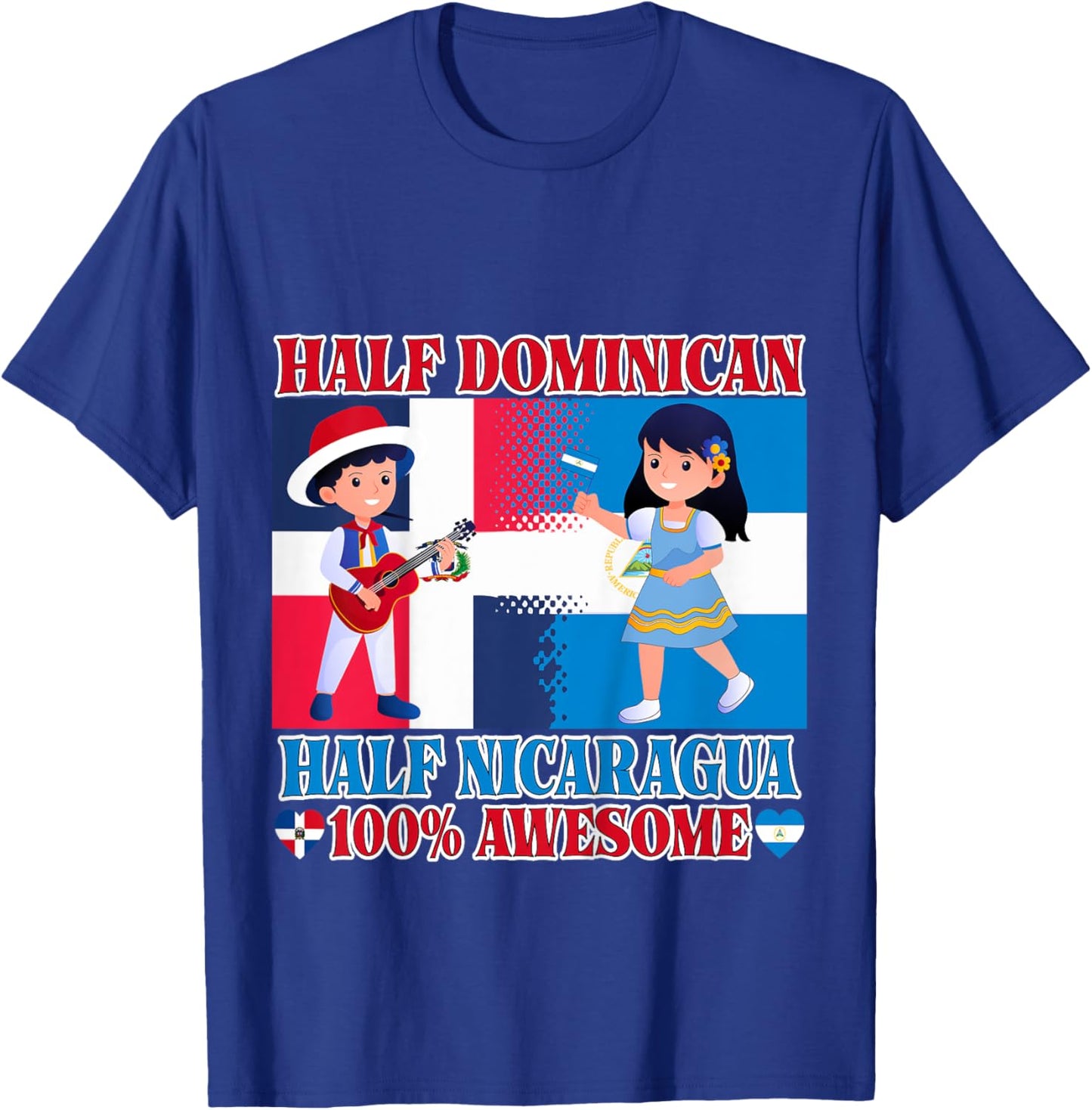 Half Nicaraguan Half Dominican Republic Flag Toddler Girls T-Shirt - T-Shirt | Royal