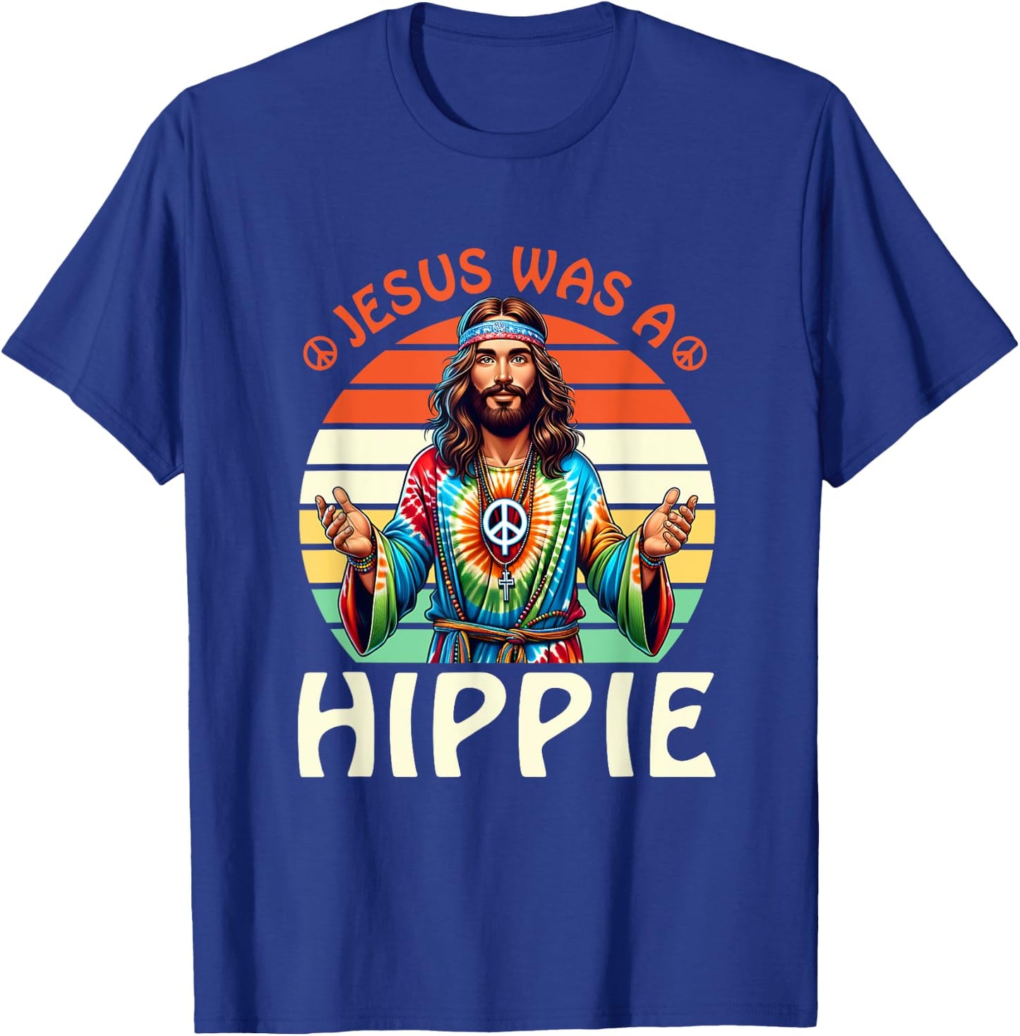 Groovy There Was Jesus Cross Christian Religious Hippie T-Shirt - T-Shirt | Royal