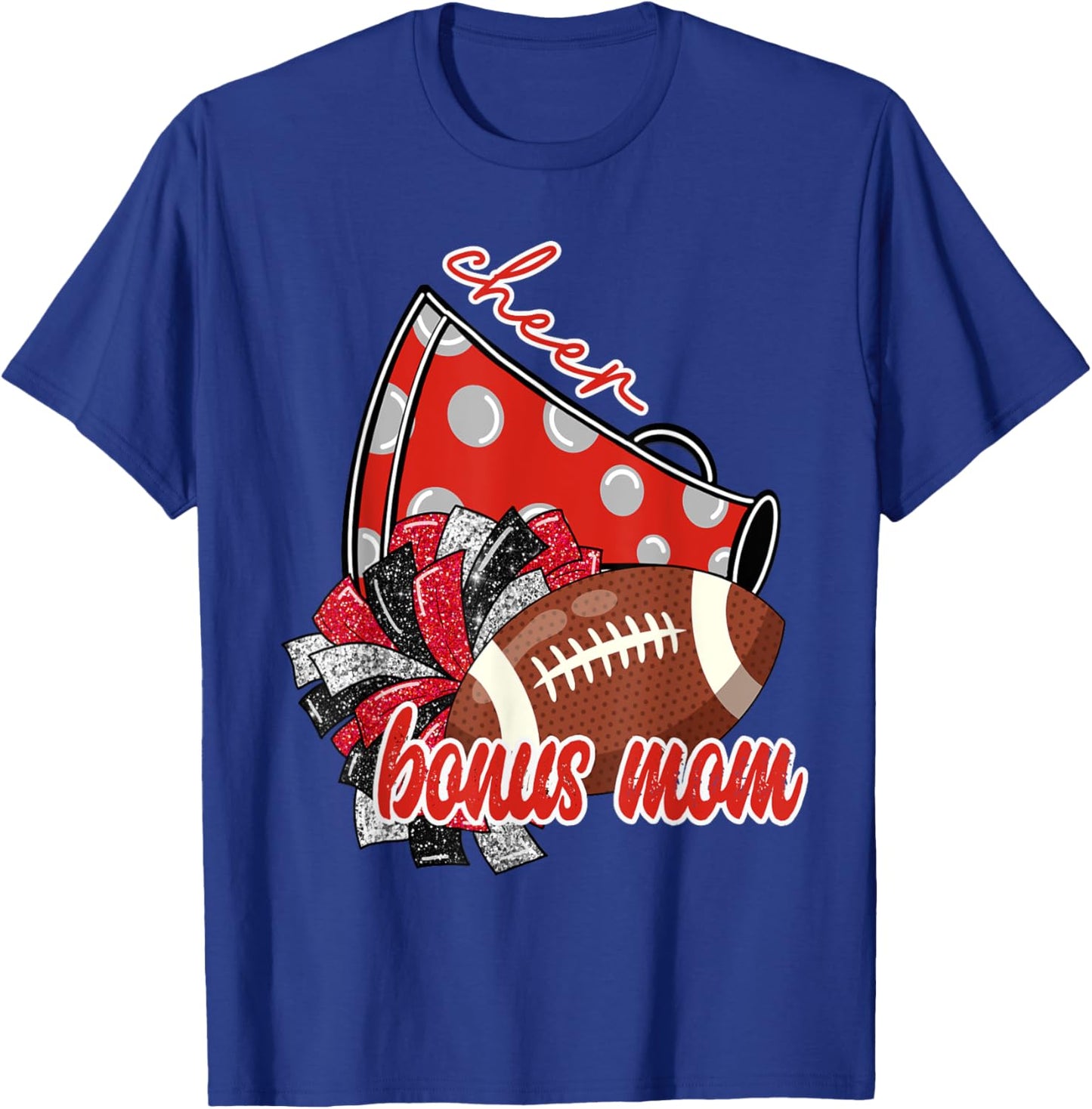 Cute Cheer Bonus Mom Trendy Megaphone Football T-Shirt - T-Shirt | Royal