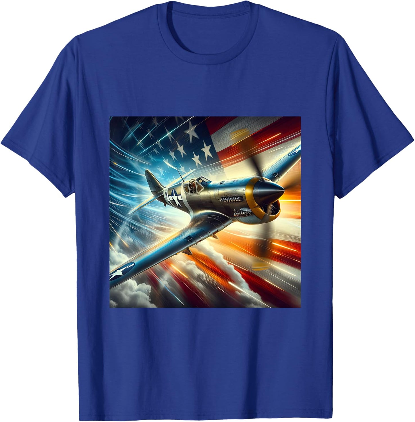 P-40 Warhawk | North American Aviation WW2 P40 US Flag T-Shirt - T-Shirt | Royal