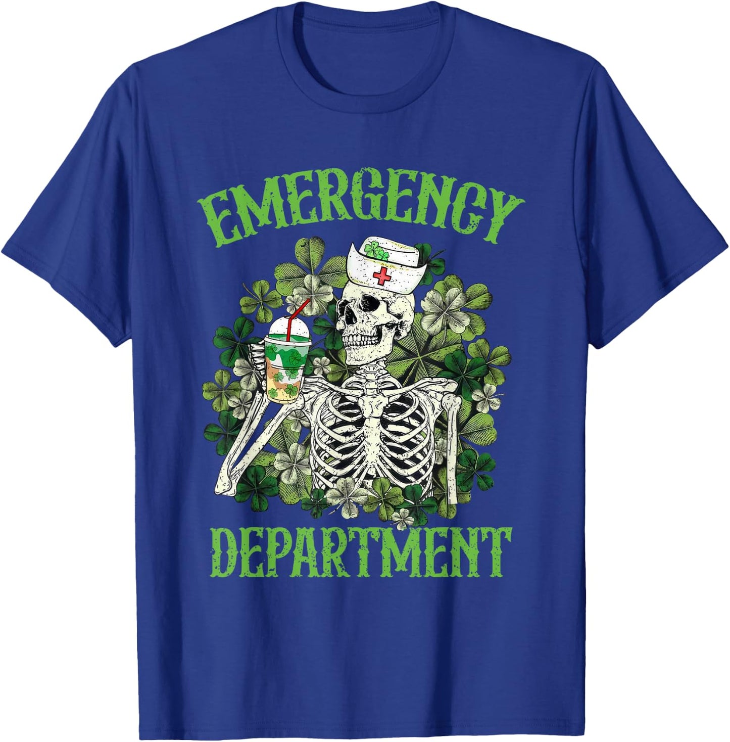 Emergency Department Skeleton Latte ER Nurse St Patricks Day T-Shirt - T-Shirt | Royal