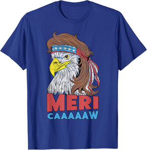 meri-caaaaaw - Eagle Mullet 4th Of July USA American Flag T-Shirt - T-Shirt | Royal